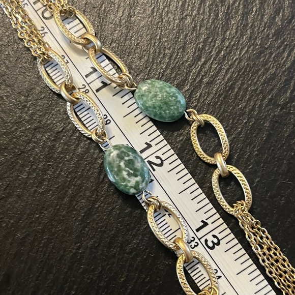 Semi Precious Green Jasper Multi Stone Gold Tone Chain Necklace - Picture 7 of 12